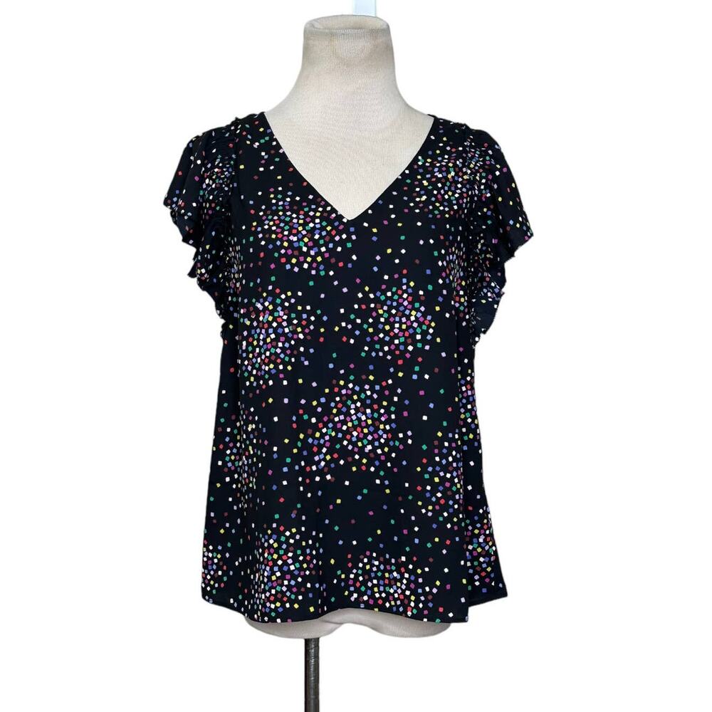Kate Spade Black  Confetti Cheer Short Sleeves Blouse size XS
